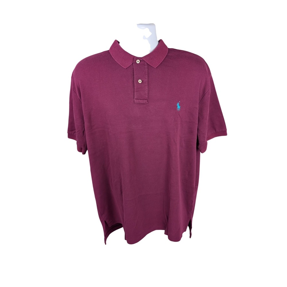Polo Ralph Lauren Mens XL Burgundy Short Sleeve Pique Polo Shirt Teal Pony Logo
